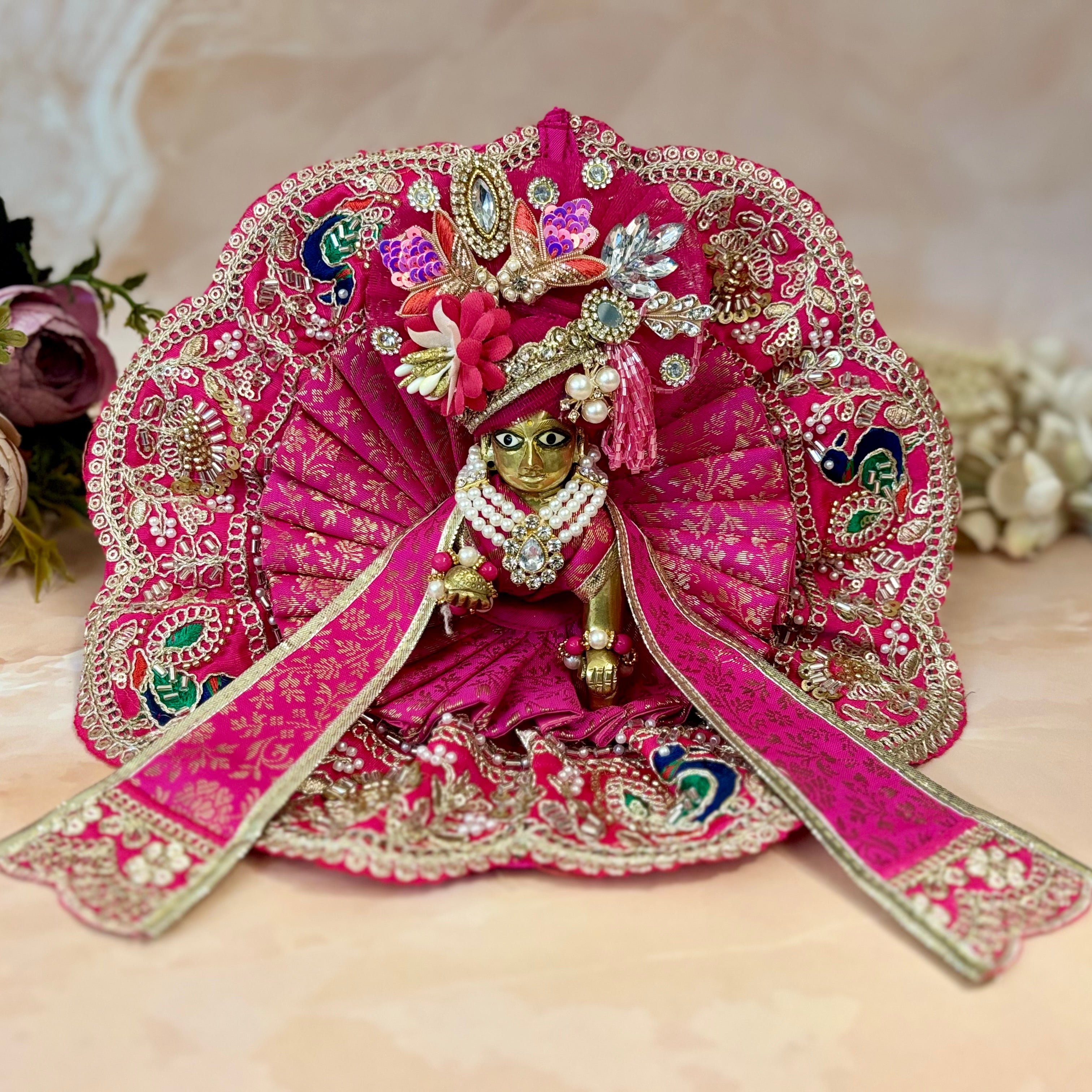 laddu gopal designer dress Beautiful laddu gopal poshak / available in size 1 and 2 / Beautiful pearl work dress / kanha ji clothes with matching pagdi
