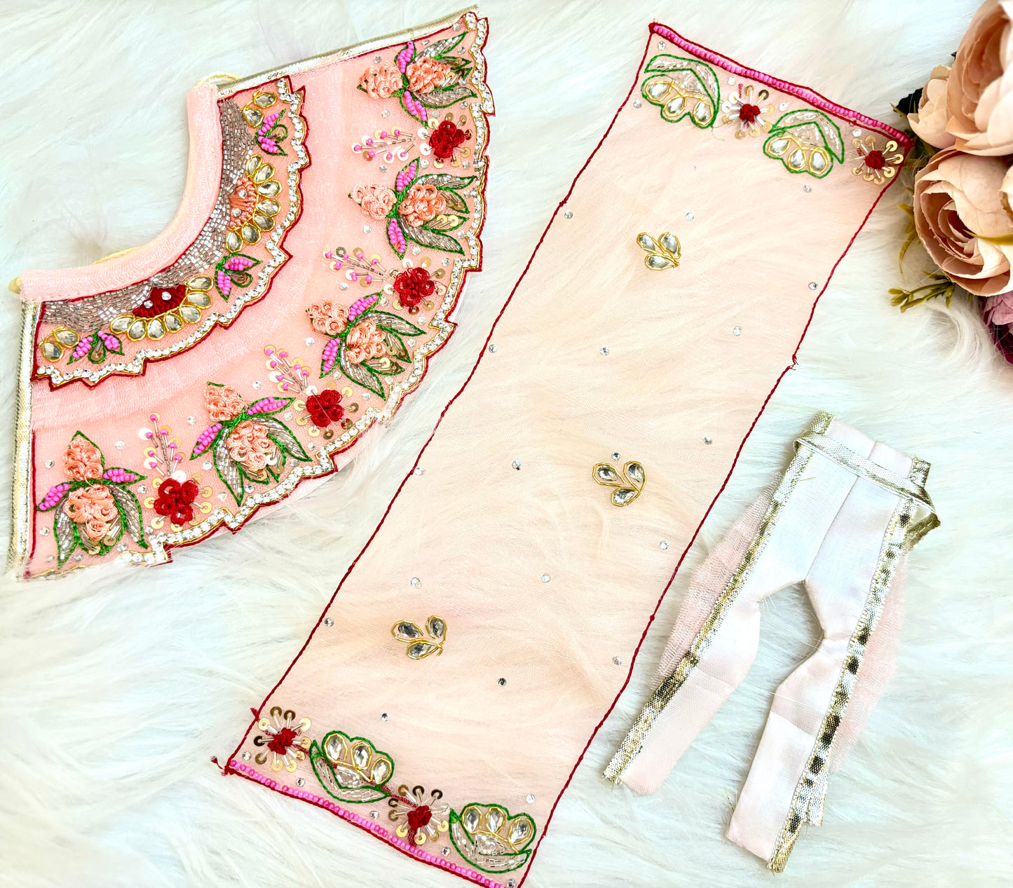 Luxe - RK / Yugal Sarkar/ Laxmi ji & Ganesh ji Set Peach Lotus Lehenga & Dhoti - 6 piece set