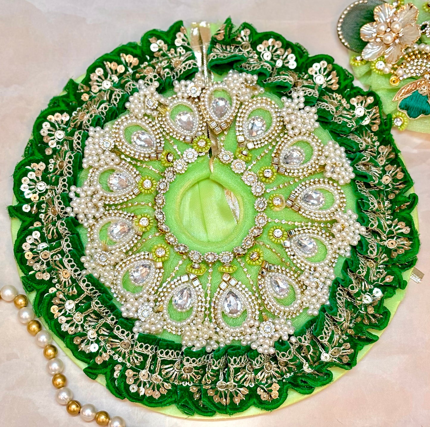 Teej Special Green Laddu Gopal Dress (4 piece set)