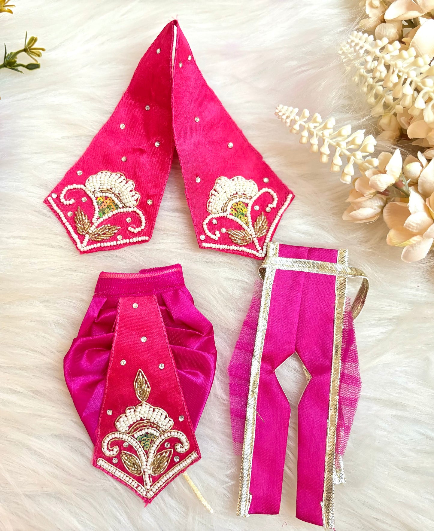 Luxe - RK / Yugal Sarkar/ Laxmi ji & Ganesh ji Set Pink Pearl & Sequence Lehenga & Dhoti - 6 piece set