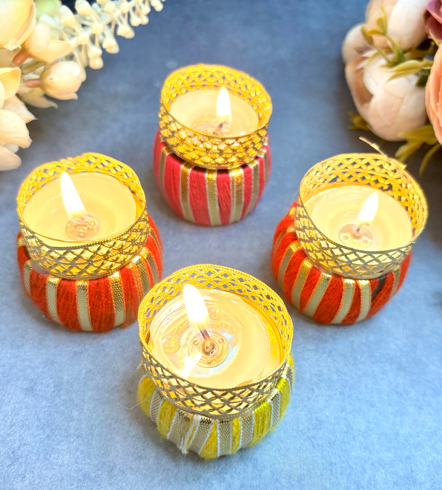 Multi-Color Dumroo Tealight Holders (Pack of 5) with 5 Free Wax Candle