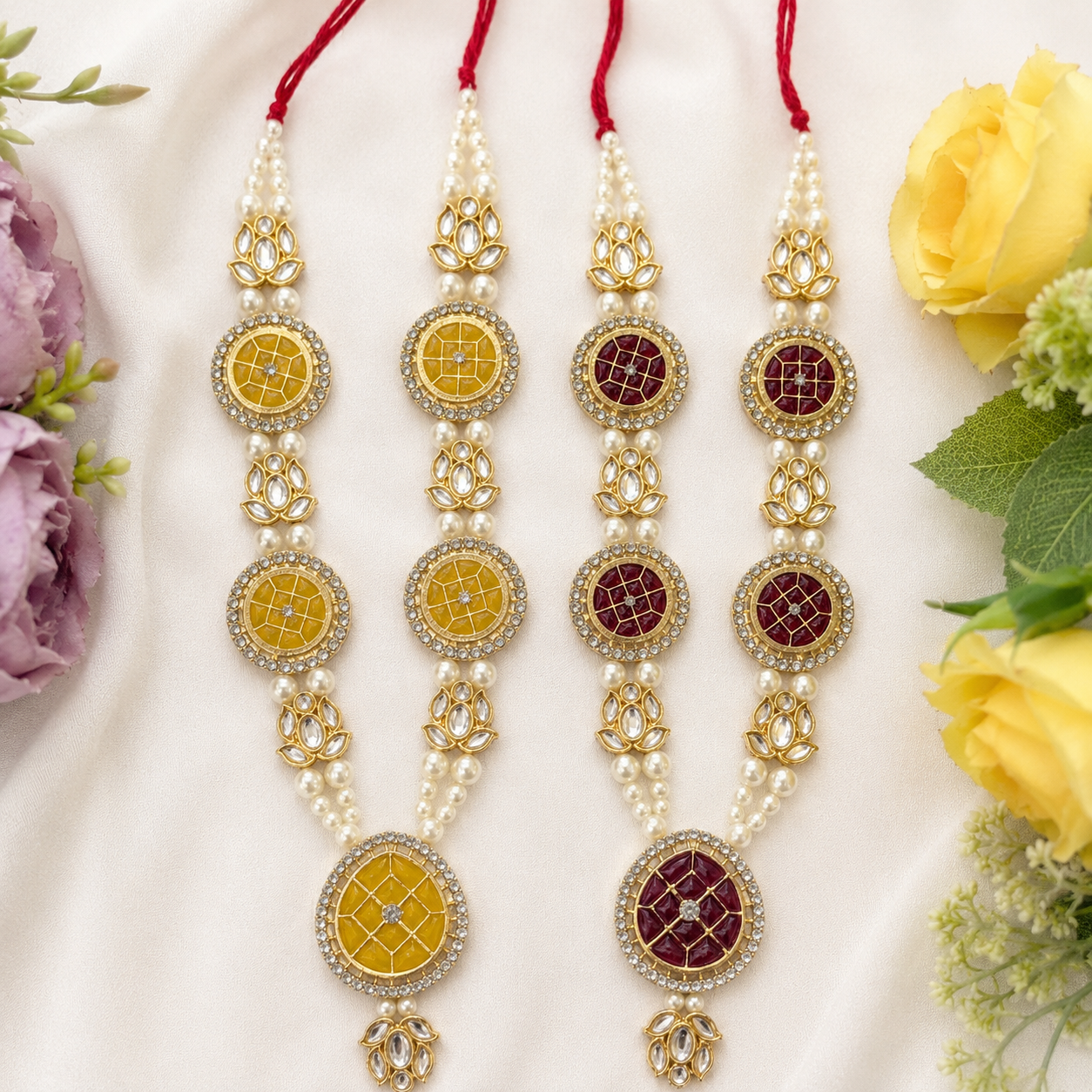 Moti Kundan Necklace Set(Pack of 2)