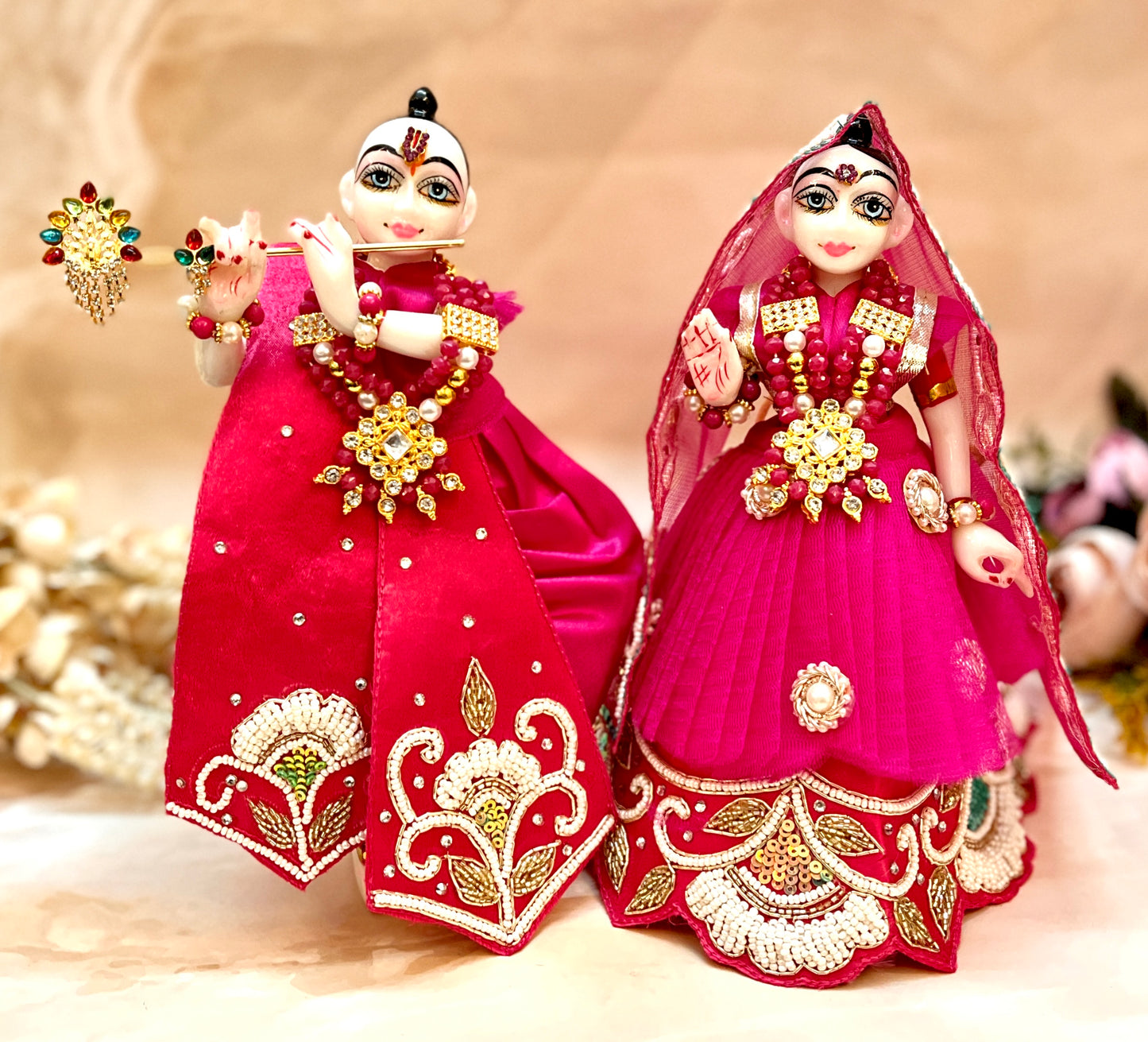 Luxe - RK / Yugal Sarkar/ Laxmi ji & Ganesh ji Set Pink Pearl & Sequence Lehenga & Dhoti - 6 piece set