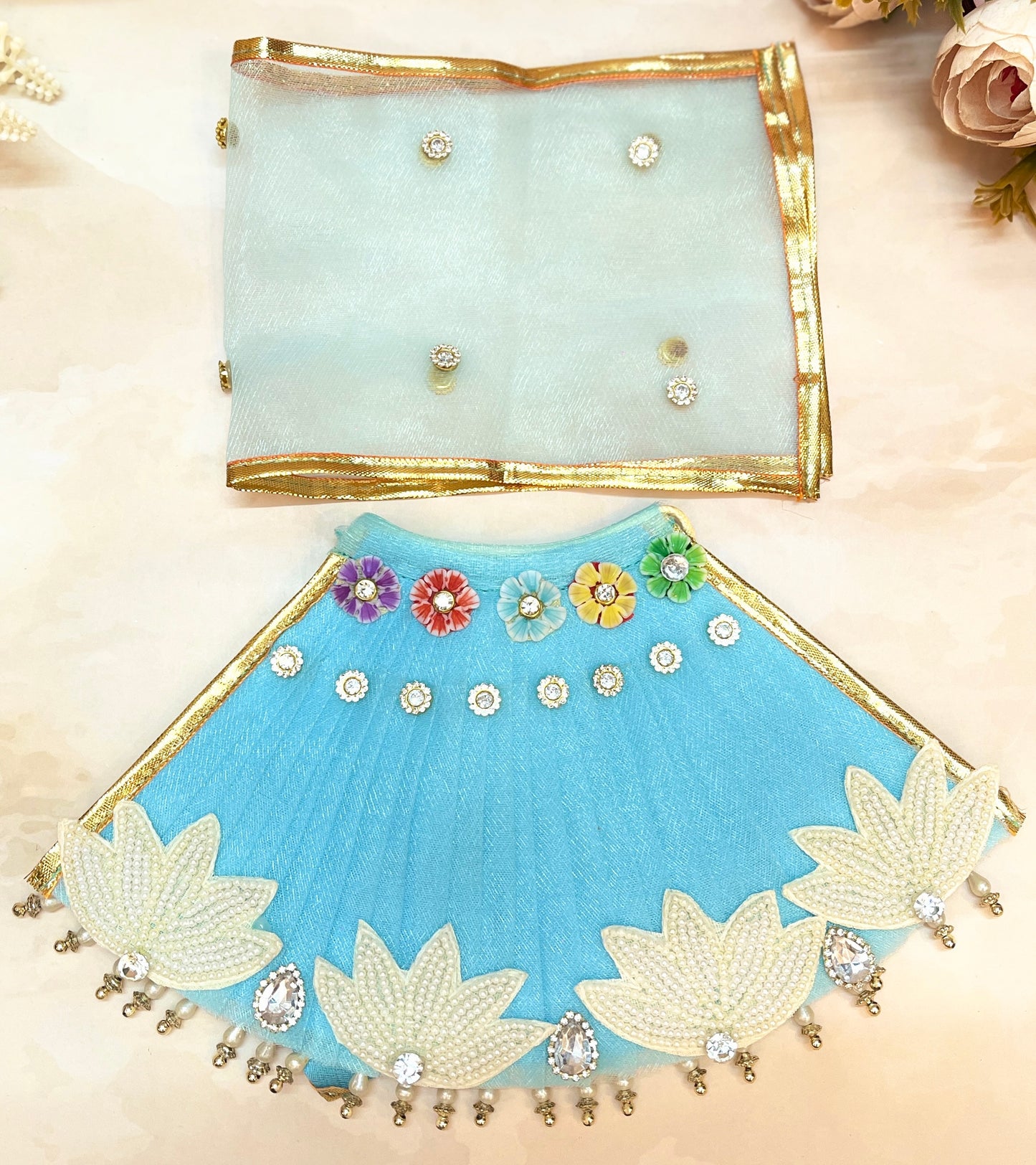 Mata Rani Pastel Blue Lehenga, choli & Duppatta- 3 piece set