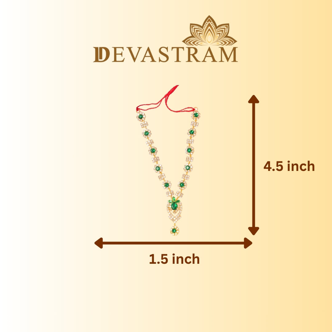 Laddu Gopal necklace with measurements on a beige background