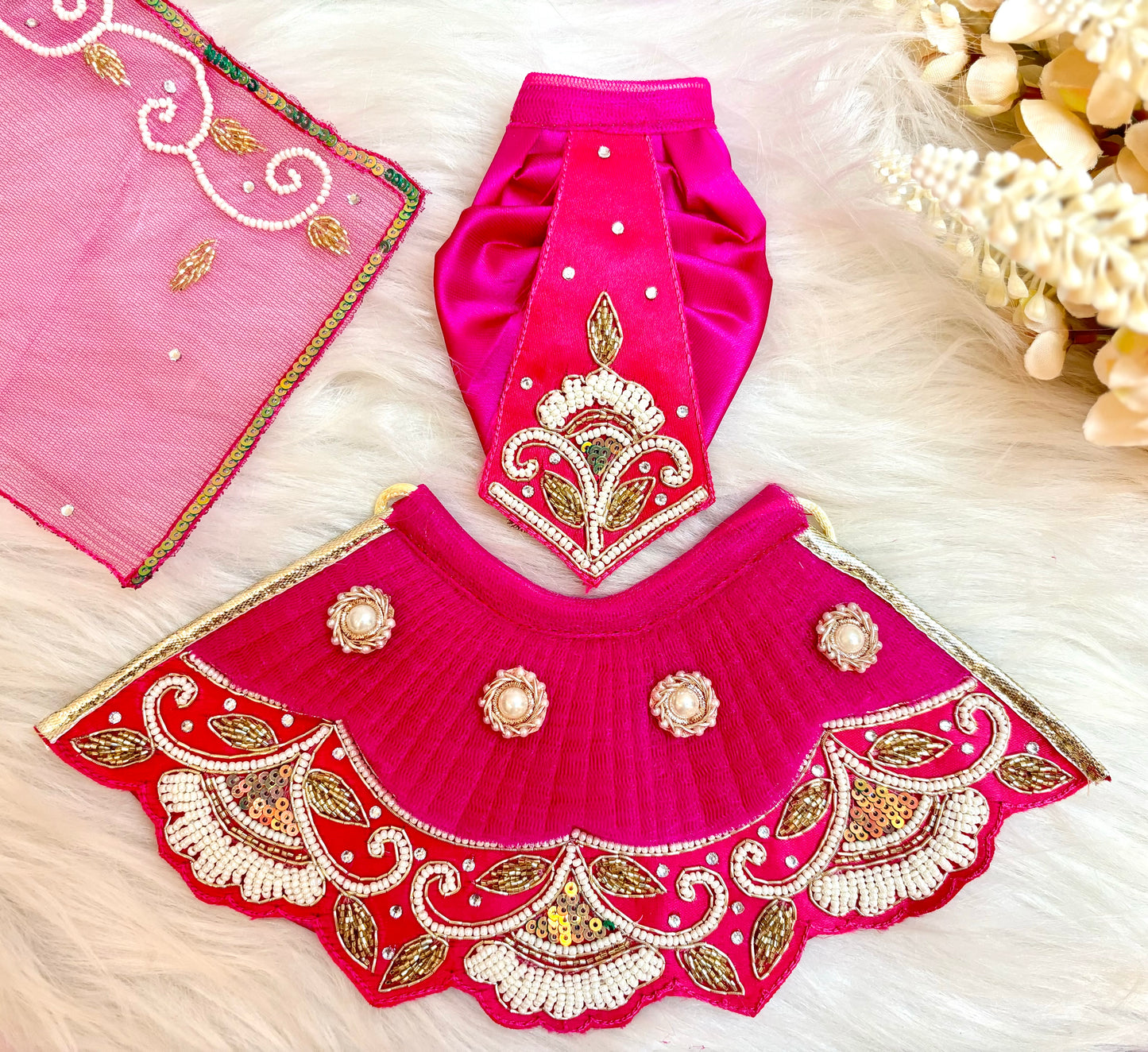 Luxe - RK / Yugal Sarkar/ Laxmi ji & Ganesh ji Set Pink Pearl & Sequence Lehenga & Dhoti - 6 piece set