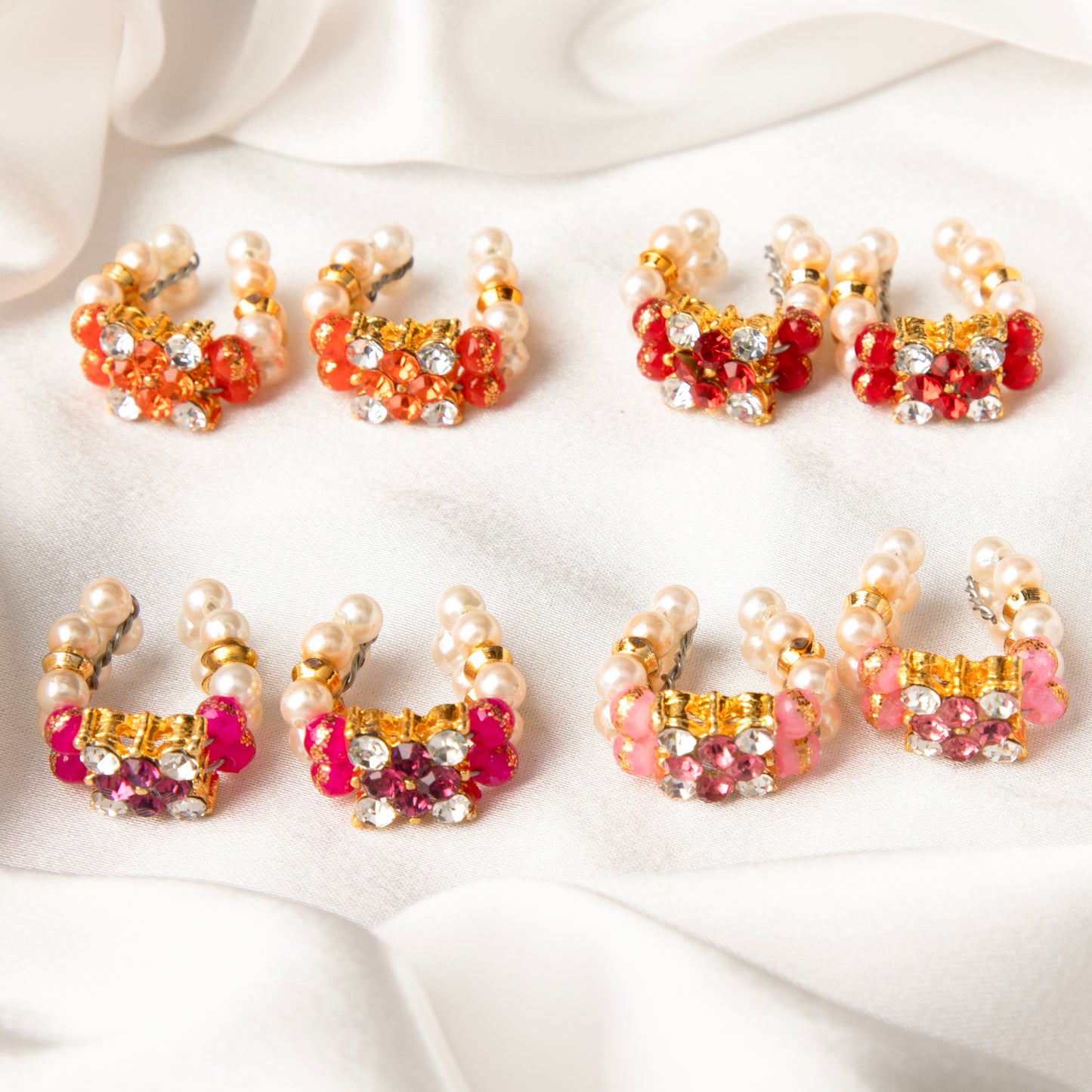 Premium pearl kangan set for Laddu Gopal size 1 to 3 with red, pink and orange stone detailing in gold finish