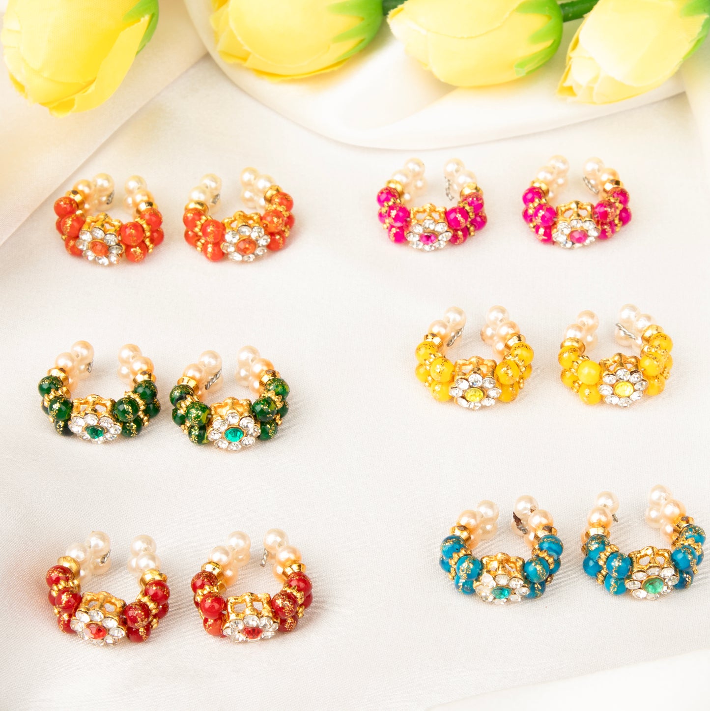 Premium multicolor pearl and stone kangan set for Laddu Gopal size 1 to 3 with red, green, yellow and blue bead designs