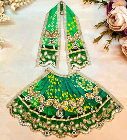 Mata Rani Lehenga & Patka ( 2 piece set) - Green Bandhej