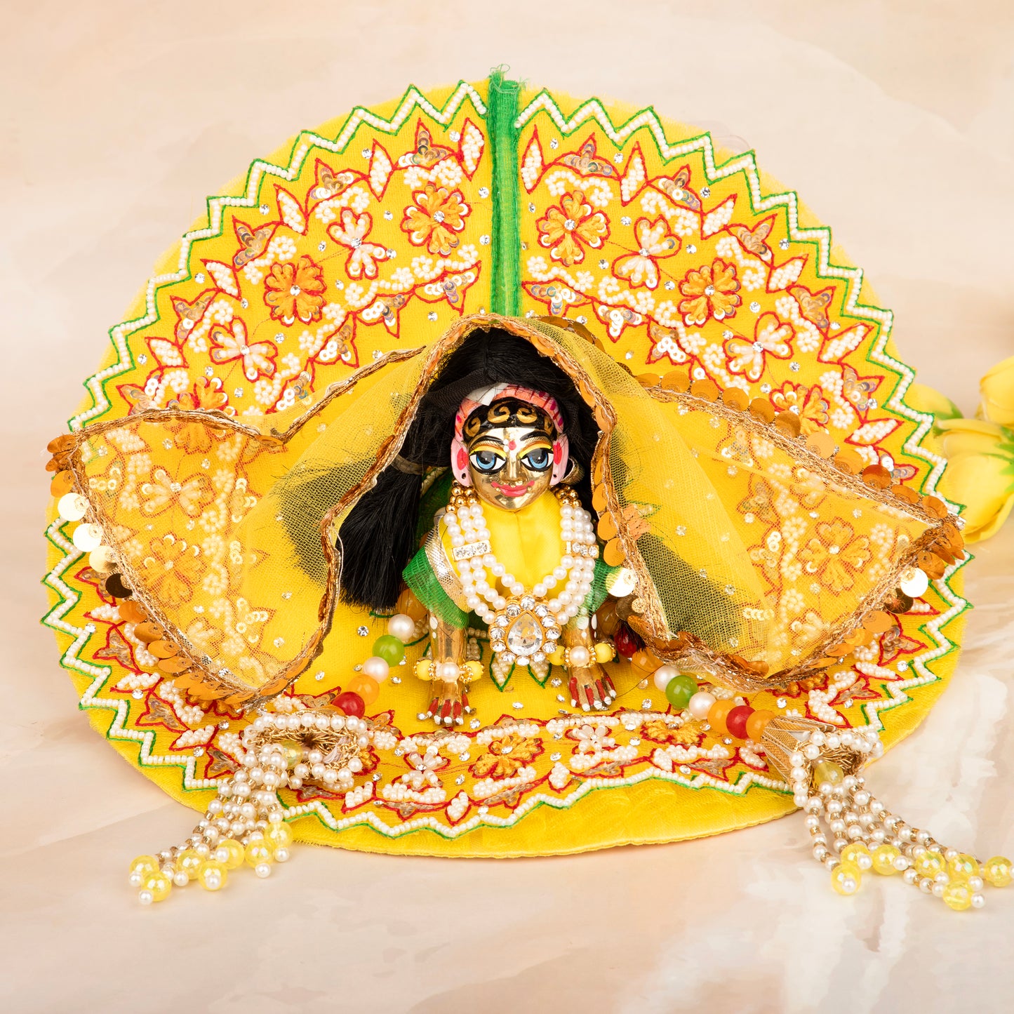 Luxe - Yellow Pearl Hand Embroidered Radha Rani Dress (4 piece set)