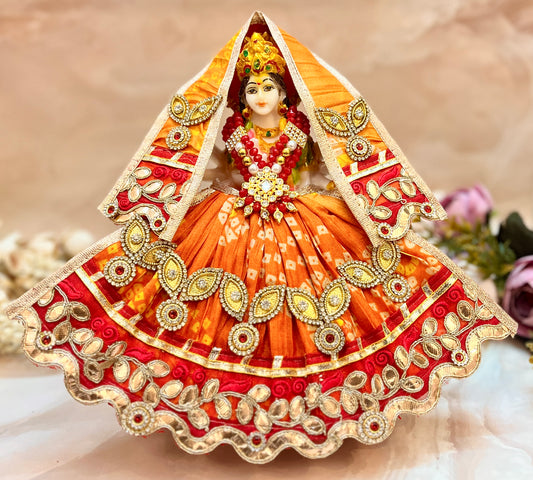 Mata Rani Lehenga & Patka ( 2 piece set) - Orange & Red Bandhej