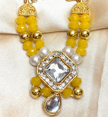 Yellow White Stone Necklace / Haar for Mata Rani, Laddu Gopal, RK