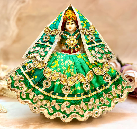 Mata Rani Lehenga & Patka ( 2 piece set) - Green Bandhej