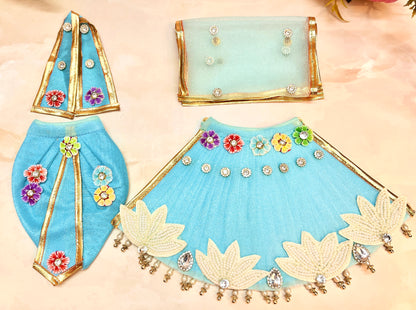 RK / Yugal Sarkar/ Laxmi ji & Ganesh ji Set Pastel Blue Lehenga & Dhoti - 6 piece set