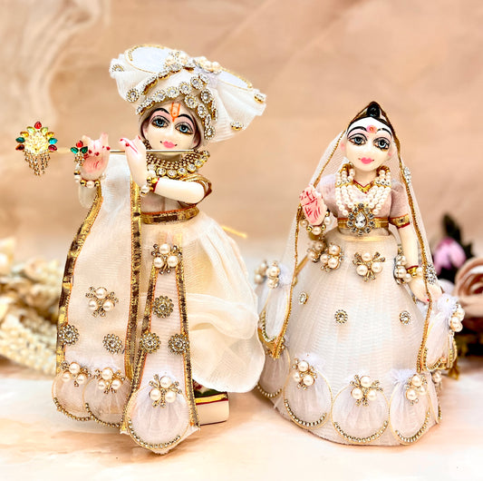 RK / Yugal Sarkar/ Laxmi ji & Ganesh ji Set Sparkling White Lehenga & Dhoti - 7 piece set