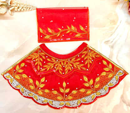 Luxe - Mata Rani Golden Red Leaf Lehenga, choli & Duppatta- 3 piece set