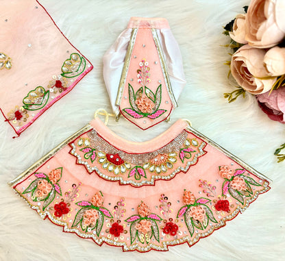 Luxe - RK / Yugal Sarkar/ Laxmi ji & Ganesh ji Set Peach Lotus Lehenga & Dhoti - 6 piece set