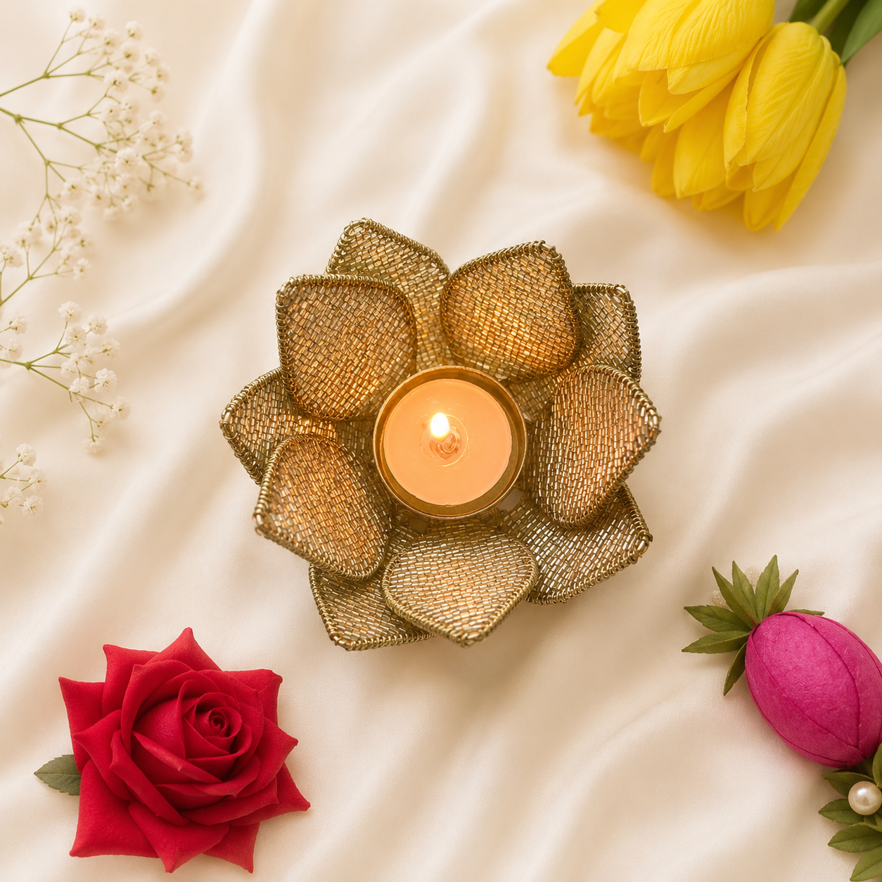 Beaded Lotus Tea Light Holder