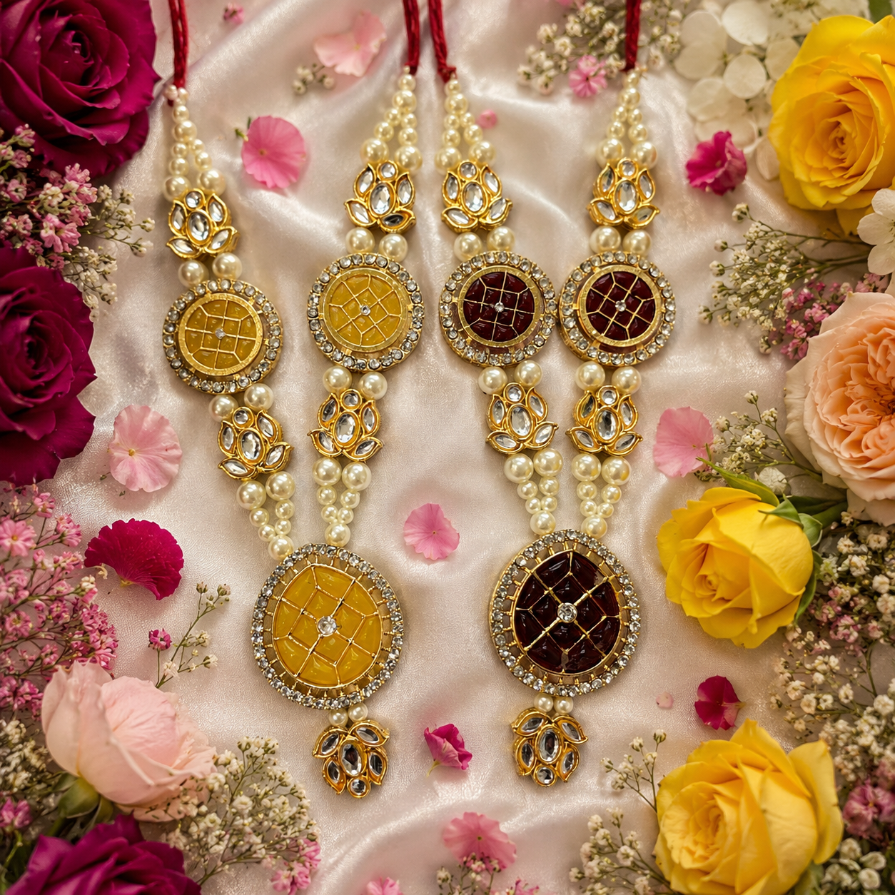 Moti Kundan Necklace Set(Pack of 2)