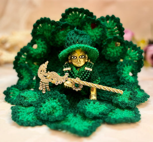 Green Woollen Laddu Gopal Dress with Woollen Cap