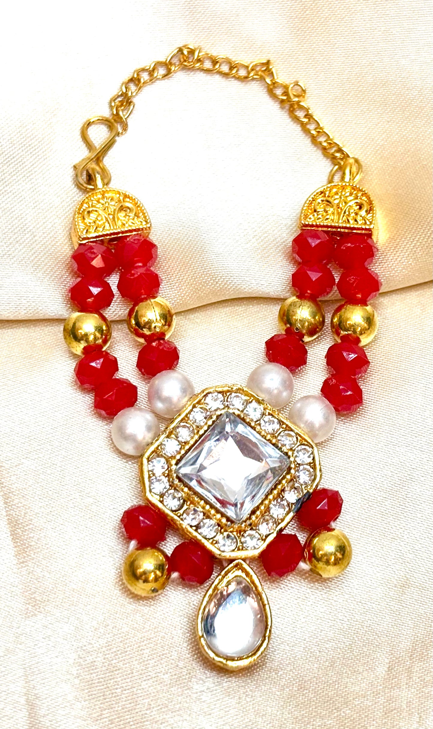Red White Stone Necklace / Haar for Mata Rani, Laddu Gopal, RK