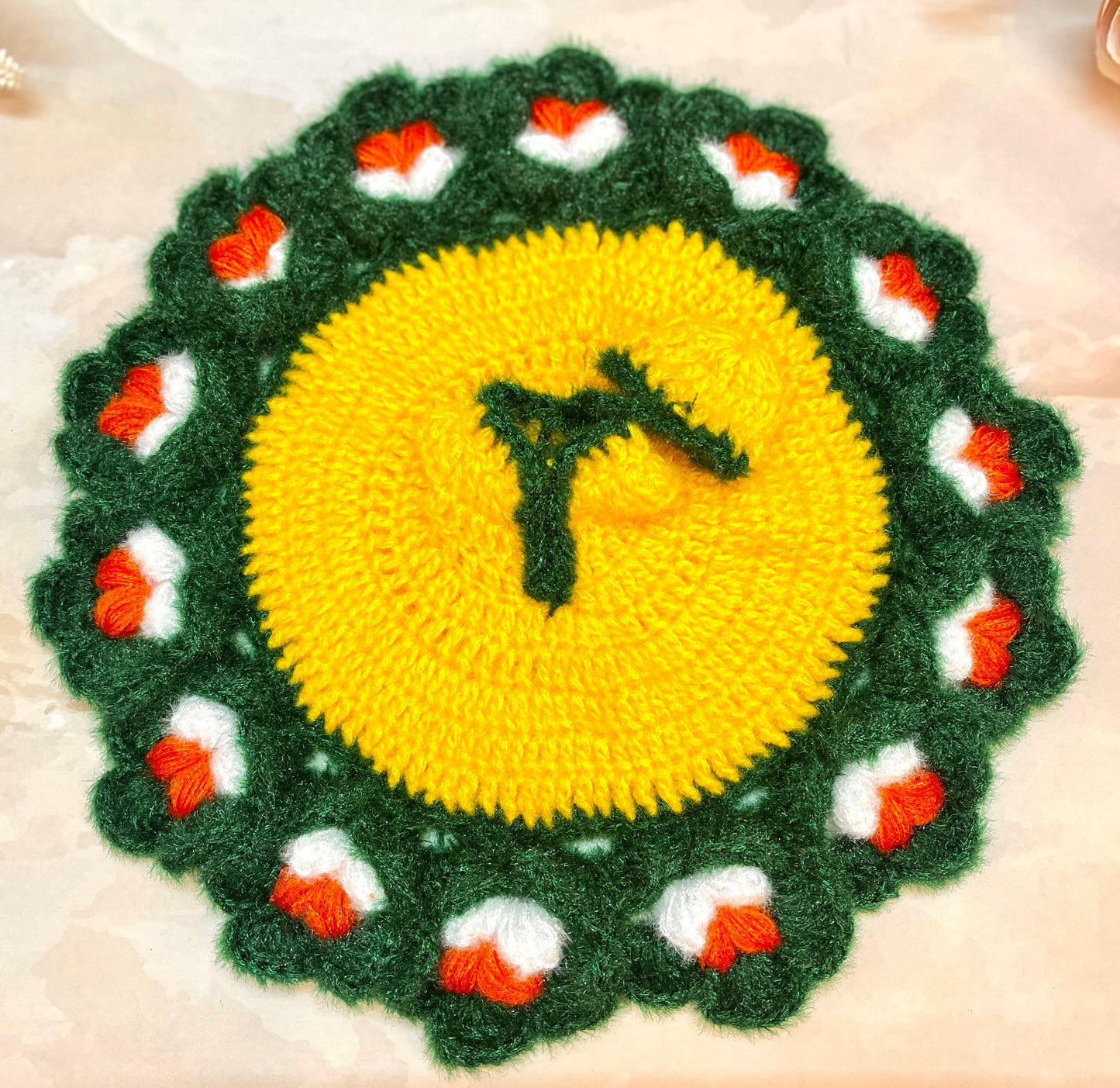 Green & Yellow Woollen Laddu Gopal Dress with Woollen Cap