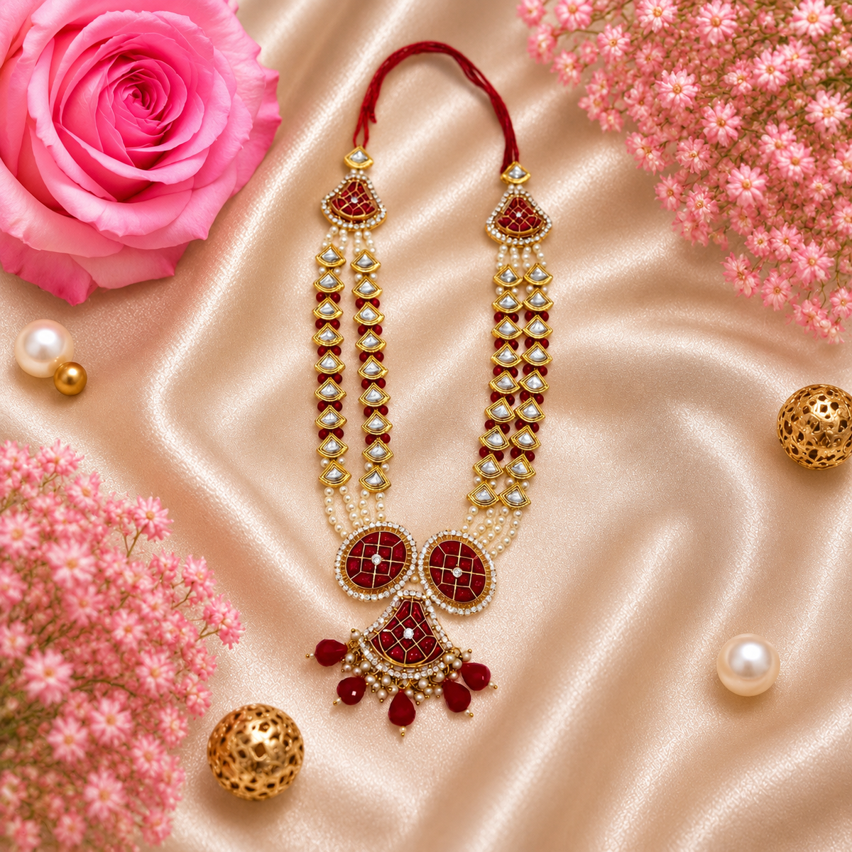Girdhari Ruby Necklace Set