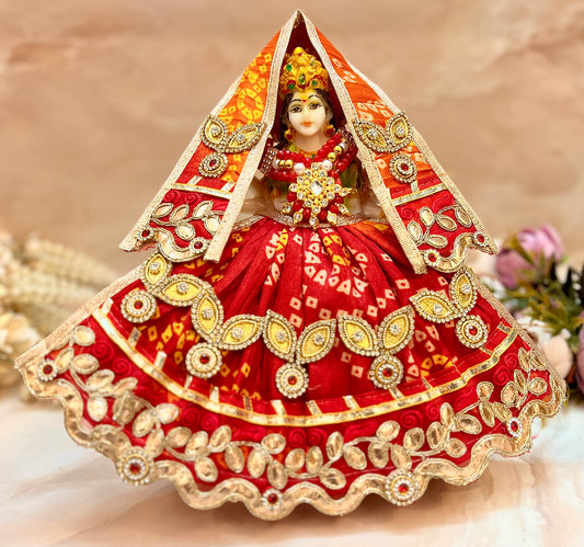 Mata Rani Lehenga & Patka ( 2 piece set) - Red Bandhej