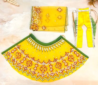 Luxe - Mata Rani Yellow Pearl Lehenga, choli & Duppatta- 3 piece set