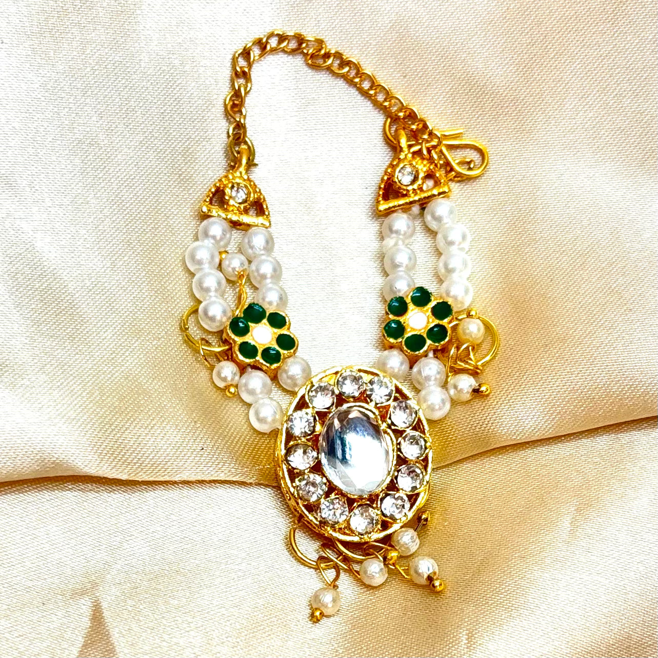 White Green Stone Necklace / Haar for Mata Rani, Laddu Gopal, RK