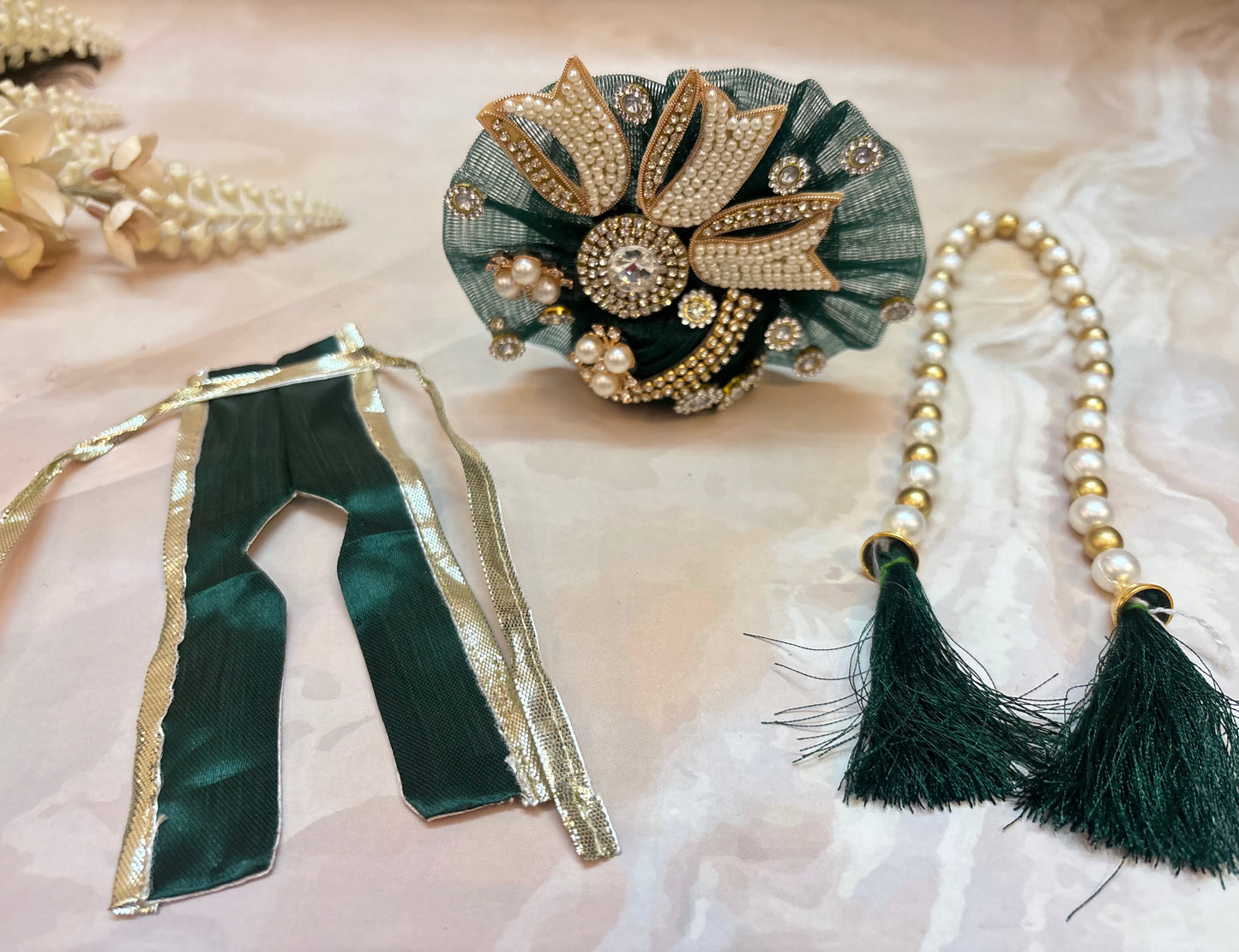 Teej Special Bottle Green Laddu Gopal Dress (4 piece set)