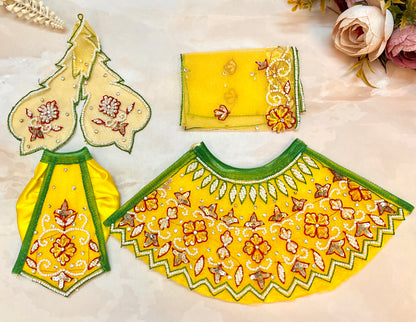 RK / Yugal Sarkar/ Laxmi ji & Ganesh ji Set Yellow Pearl Lehenga & Dhoti - 6 piece set