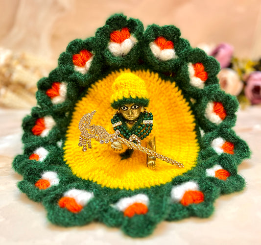 Green & Yellow Woollen Laddu Gopal Dress with Woollen Cap