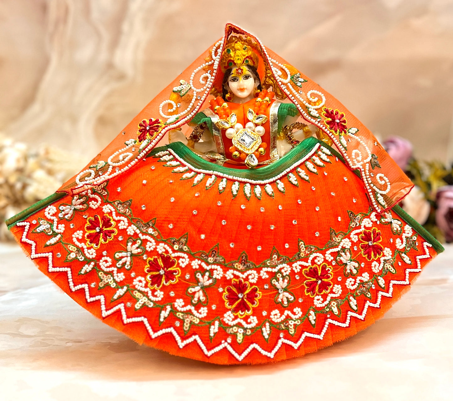 Luxe - Mata Rani Kesari Pearl Lehenga, choli & Duppatta- 3 piece set