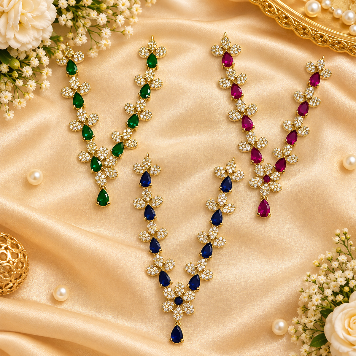 Neel Ruby Harit Necklace Set (Pack of 3)