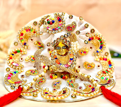 Holi Special White Laddu Gopal Dress ( Get 1 Necklace & 1 Patka Free) - 5 Piece Set