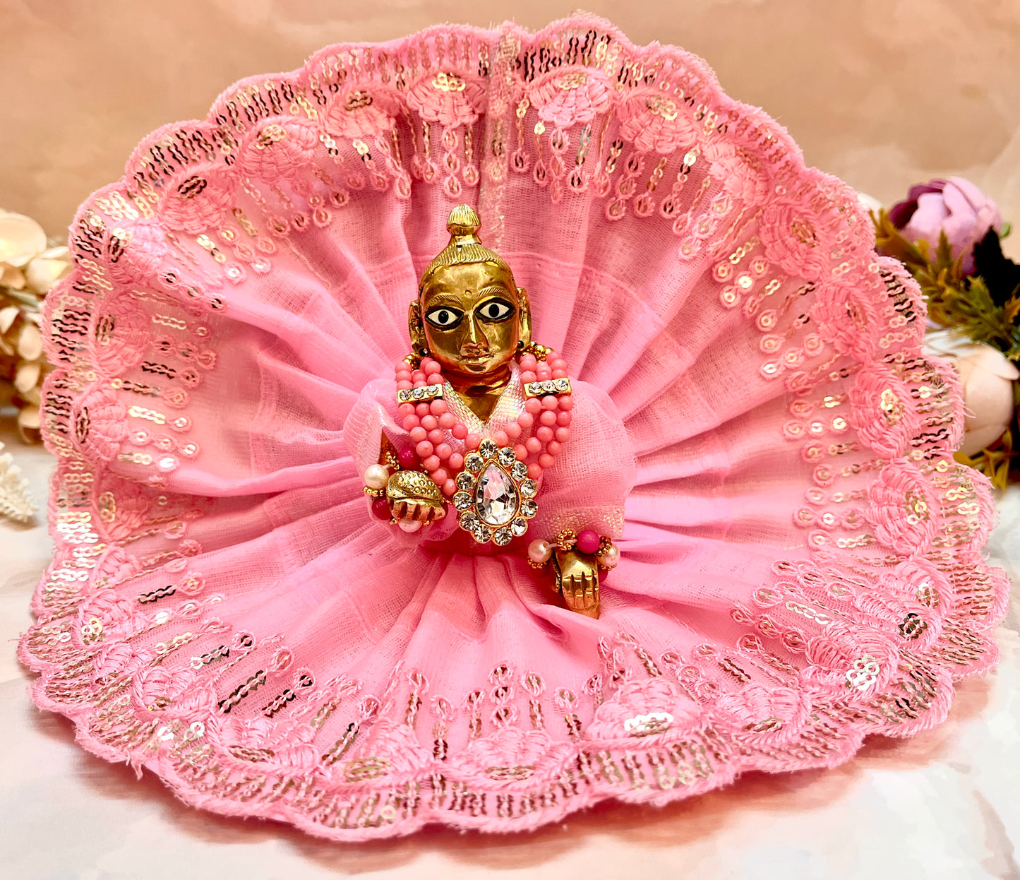 Laddu Gopal Net Sequence Green & Pink (Pack of 2)