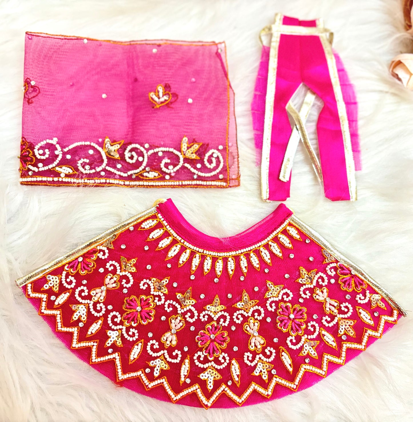 Luxe - RK / Yugal Sarkar/ Laxmi ji & Ganesh ji Set Magenta Pearl Lehenga & Dhoti - 6 piece set