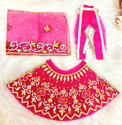 Luxe - RK / Yugal Sarkar/ Laxmi ji & Ganesh ji Set Magenta Pearl Lehenga & Dhoti - 6 piece set