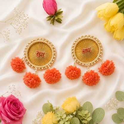 Divya Shubh Labh Hanging with golden handcrafted design, pearl embellishments, and decorative tassels for festive home décor.