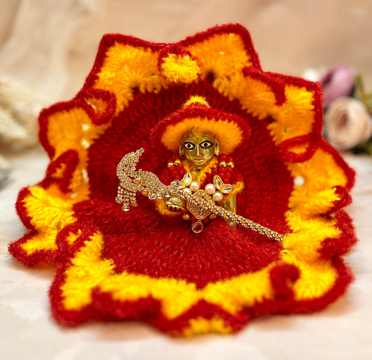 Yellow & Red Woollen Laddu Gopal Dress with Woollen Cap