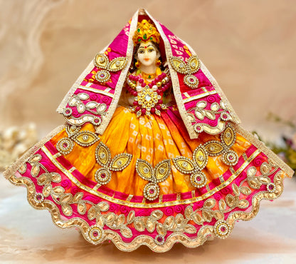 Mata Rani Lehenga & Patka ( 2 piece set) - Yellow & Pink Bandhej