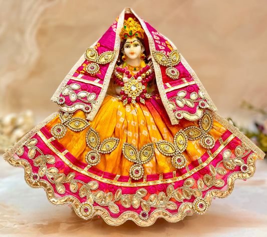 Mata Rani Lehenga & Patka ( 2 piece set) - Yellow & Pink Bandhej