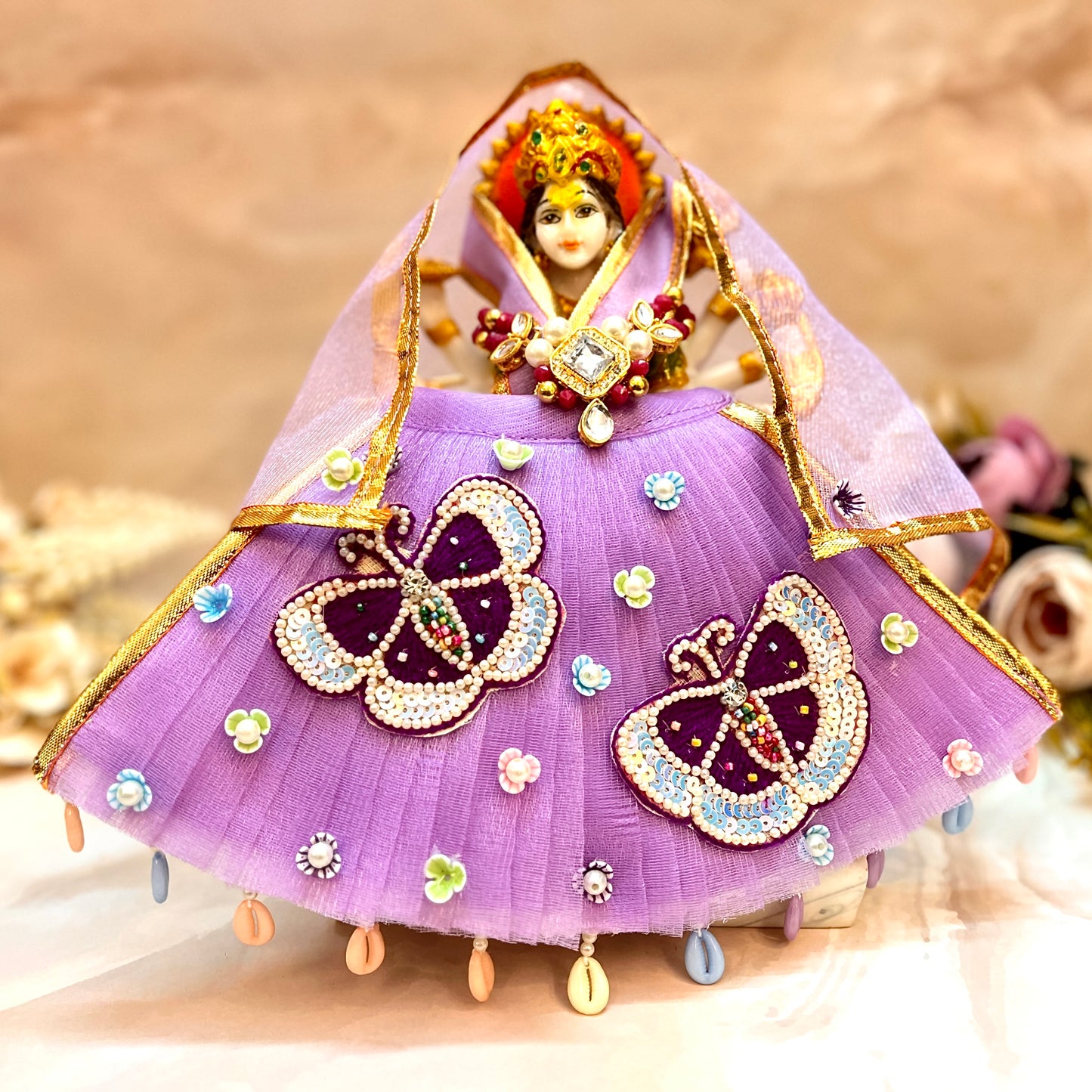 Mata Rani Purple Butterfly Lehenga, choli & Duppatta- 3 piece set