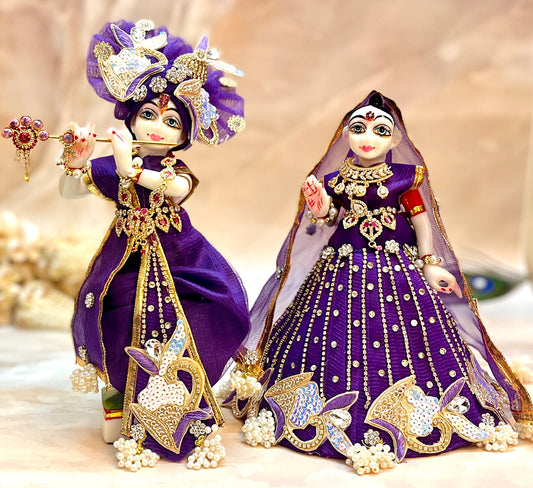 RK / Yugal Sarkar/ Laxmi ji & Ganesh ji Set Dark Purple Lehenga & Dhoti - 7 piece set