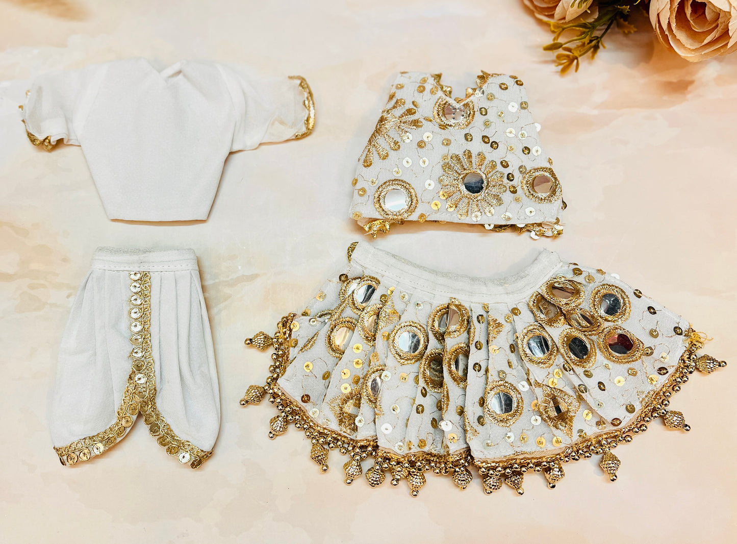 Iskcon Inspired Chandrika Roop Radhe Krishna Dress - 7 piece set