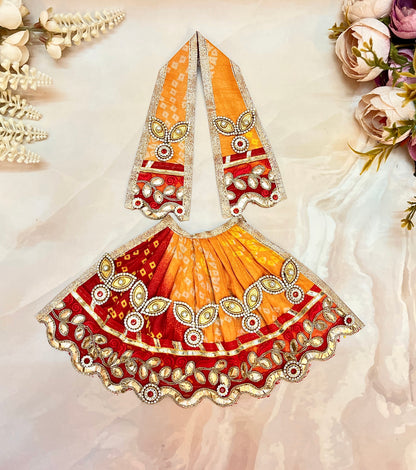 Mata Rani Lehenga & Patka ( 2 piece set) - Multi-Color Red Bandhej