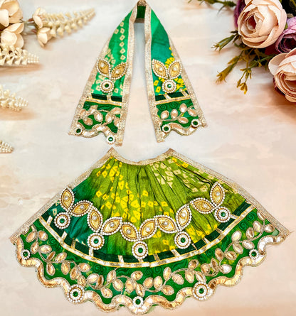 Mata Rani Lehenga & Patka ( 2 piece set) - Green Bandhej