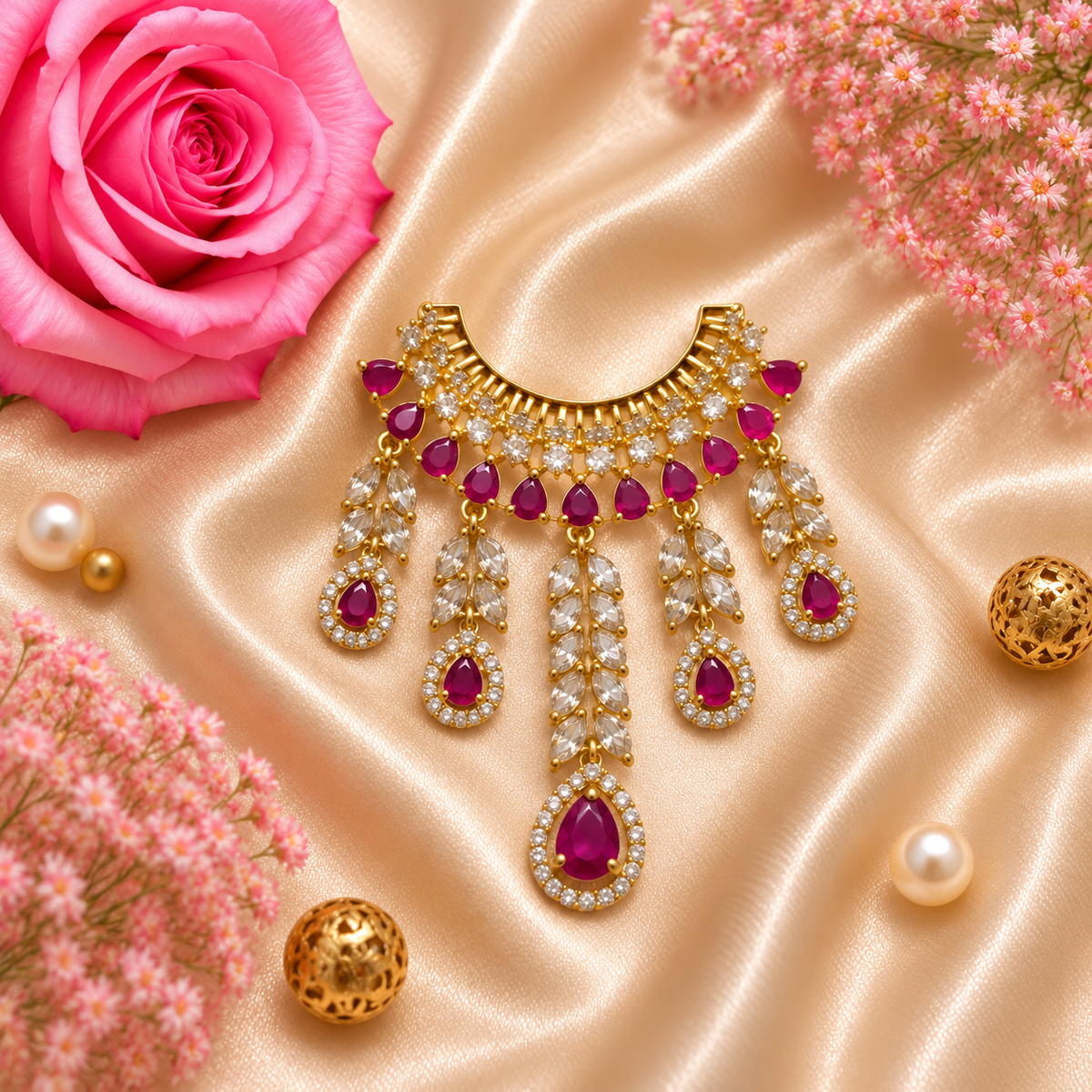 Ruby Shringar Mayur Necklace Set