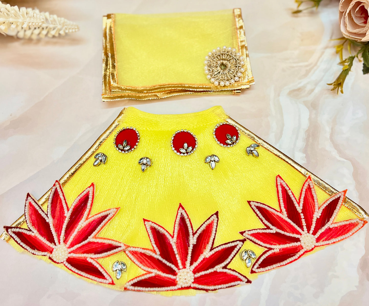 Mata Rani Lotus Lime Lehenga, choli & Duppatta- 3 piece set